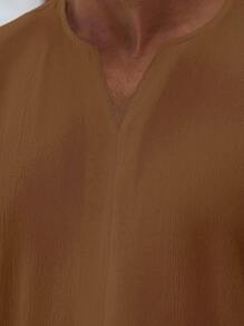 Manfinity Homme Koszula męska z krótkim rękawem, w jednolitym kolorze, w dużym rozmiarze, na lato - Brązowy - Zobacz 5