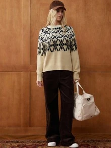 Elnivra 优雅简约波浪下摆仿毛领暖色调套头毛衣，百搭休闲、度假、通勤皆宜。 - 彩色 - 查看 6