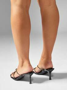 MISSGUIDED 优雅系带高跟凉鞋，金色球点缀，晚会婚礼细高跟穆勒交叉带夏季春季礼服凉鞋 - 黑色 - 查看 4