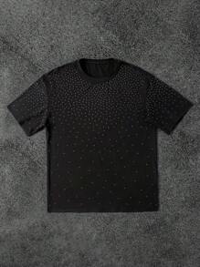 Manfinity Dauomo Maglietta da uomo, processo di foratura a caldo, girocollo, manica corta, colore tinta unita casual, nuova collezione primavera/estate 2025, rave