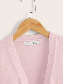 SHEIN Áo khoác cardigan dệt kim dài tay màu trơn có hai túi cho bé gái mùa thu/đông - Hồng - Xem 3