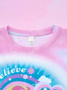 My Little Pony X SHEIN Tween Girl Tie-Dye & Cartoon Graphic Round Neck Short Sleeve T-Shirt - Multicolor - View 3