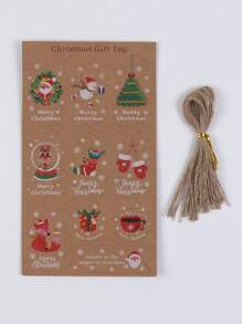 50pcs Christmas DIY Gift Tag Christmas Tree Decorations Kraft Card Hanging Tag With Strings,Christmas