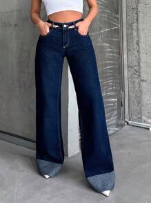 SHEIN Tall Casual HIGH WAIST Rolled Up Hem Wide Leg Jeans - Medium Wash - View 6