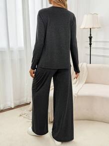 SHEIN 2pcs Maternity Casual Solid Color Long Sleeve Top And Pants Set