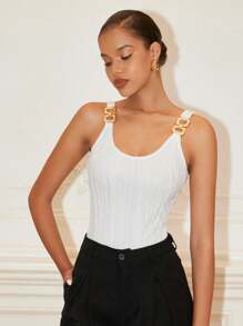 Rafferiza Chain Detail Tank Top - White - View 4