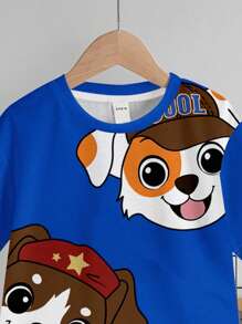 SHEIN PUPPIES，2 件儿童套装，年轻男孩休闲简约圆领短袖 T 恤和短裤，适合夏季 - 彩色 - 查看 4