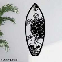 1pc Metal Surfboard Wall Decor - Summer Beach Signage With Turtle, Palm Tree Design - Coastal Hanging Wall Art For Door & Home Decor,Home Decor ,Room Decor,Wall Decor