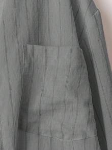 SHEIN LUNE 大码休闲宽松条纹衬衫 - 灰色 - 查看 3