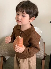 DAZY Toddler Boys' Casual Solid Color Turndown Collar Long Sleeve Sweater, Spring/Autumn - Coffee Brown - View 11