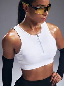 Powerista Regular Length High Support Sports Bra In White Knitted Fabric For Gym Sessions - White - View 2