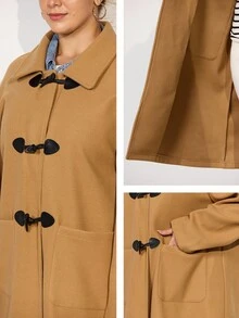 Momelise Áo khoác len dáng rộng cổ bẻ màu trơn, vai trễ dành cho nữ cỡ lớn - Màu Khaki - Xem 8