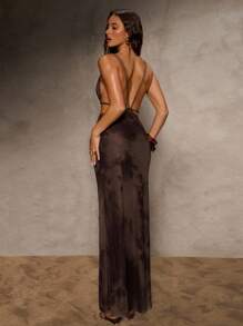 Aloruh Váy chữ A xẻ cao họa tiết Paisley hở lưng bằng vải chiffon gợi cảm dành cho nữ - Nhiều màu - Xem 2