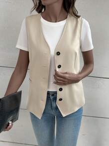 Leighera Button Front Vest Jacket Without Tee - Apricot - View 6