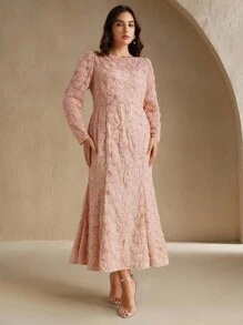 Anewsta Váy hoa đính cườm ren ôm sát cỡ lớn dành cho nữ, màu hồng, mùa xuân/hè - Hồng - Xem 7