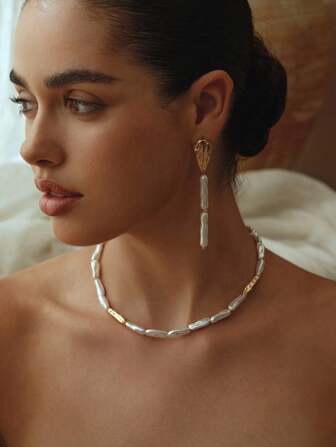 Opalesca 1 pezzo Collana asimmetrica, con perle/conchiglie, elegante, carina, di lusso, adatta per feste, discoteche, casual, matrimoni, vacanze, campeggio, stile boho, Y2K, per mamma, donne, ragazze, autunno, inverno, festival, vacanze, stile old money, Ognissanti