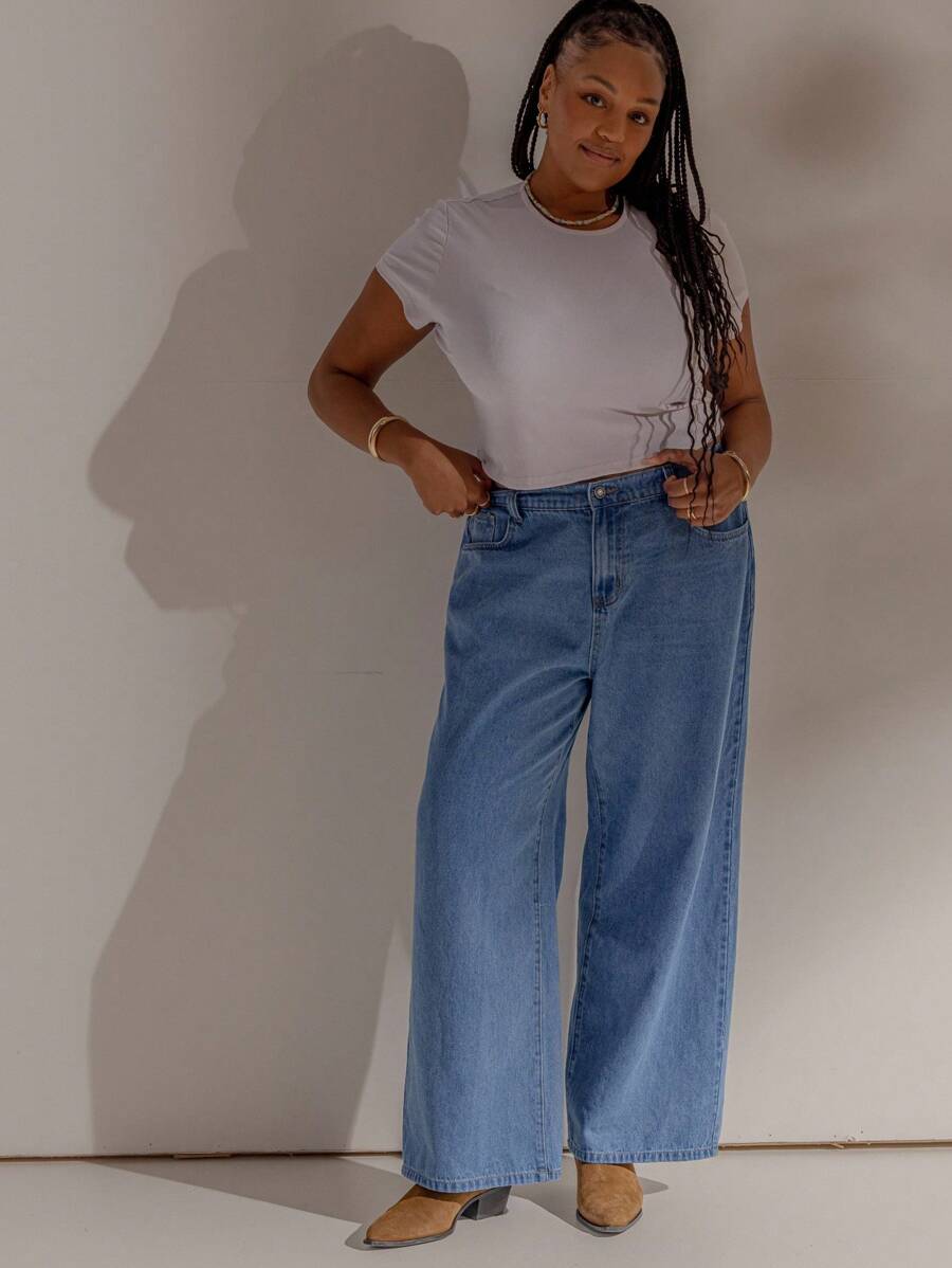 Aralina قميص قصير كاجوال بلون أحادي مقاس كبير، صيفي - لون مشمشي - مشاهدة 1