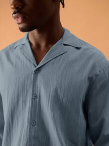 Musero Relaxed Revere Collar Long Sleeve Shirt Spring Summer Vacation Holiday Smart - Baby Blue - View 5