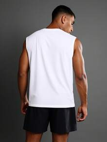 SUMWON 极致性能无袖背心吸湿排汗运动肌肉衫健身房锻炼训练跑步工字背心运动衫 - 白色 - 查看 4