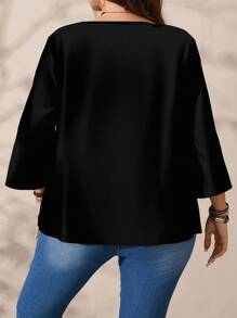 EMERY ROSE Plus Size Women Casual All-Over Print Round Neck Loose 3/4 Sleeve Shirt Fall Clothes Chic Blouses For Women