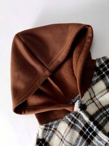 SHEIN 2 件套男童时尚格子连帽半拉链夹克和抽绳运动裤休闲装 - 彩色 - 查看 4