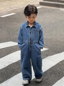 SHEIN Tuta in jeans blu per ragazzo giovane