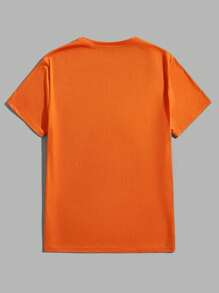 Manfinity Homme Halloween Kürbis Gesicht Silhouette Muster Lässig Herren Regular Fit Kurzarm T-Shirt, Orange - Orange - Übersicht 5