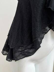 Sweetra 女式扭纹蕾丝简约荷叶边下摆吊带背心，春夏季 - 黑色 - 查看 5