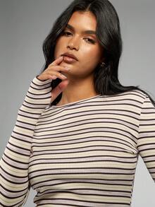 MISSGUIDED 罗纹针织条纹长袖短款上衣和高腰短裤两件套休闲秋冬家居服 - 黑色 - 查看 3