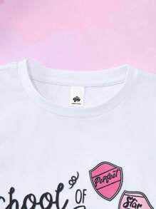 My Little Pony X SHEIN 青少年女孩字母和卡通图案圆领短袖T恤，夏季 - 白色 - 查看 3