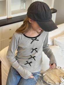 DAZY Tween Girls Daily Casual T-Shirt, Autumn - Grey - View 4