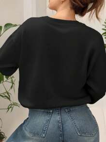 EMERY ROSE Plus Size Tops Funny Witch Broomstick 'Yes I Can Drive A Stick' Letter Design Pattern Round Neck Long Sleeves Casual Graphic Pullover Sweatshirt Fall Cloth For Women Winter Autumn Halloween - Black - View 2