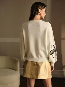 MOTF PREMIUM SUÉTER TIPO PULLOVER CON BORDADO DE LENTEJUELAS EN CONTRASTE - Albaricoque - Ver 4