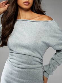MISSGUIDED 露肩毛衣迷你连衣裙冬季秋季长袖休闲束腰运动衫连衣裙秋季节日派对 - 灰色 - 查看 4