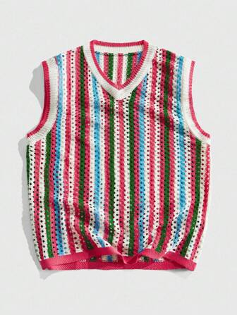 Street Life Men's Casual Vacation Street Fashion Striped Knit Loose Fit Tank Top
