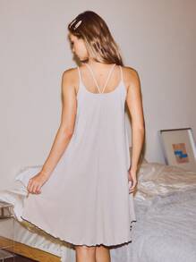 SHEIN Lowkey Lull Women's Pink Fine Ribbed Adjustable Strap Nightgown EasyComfort - Apricot - View 2