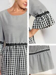 Momelise Damen Große Größen Farbblock Lässiges Lose Kleid - Schwarz und Weiss - Übersicht 8