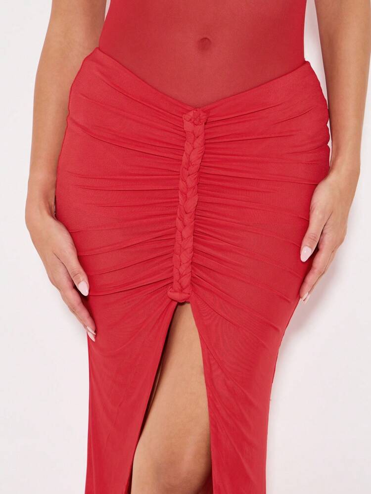 KIZN Ruched Maxi Skirt With Braided Front Detail