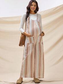 Boho Mama Kombinezon ciążowy, swobodny, w paski, z szerokimi nogawkami i blokami kolorów - Wielokolorowe - Zobacz 4
