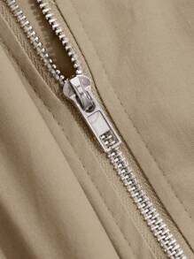 DAZY Women Solid Color Zipper Loose Pocket Jacket Summer Vest - Khaki - View 2