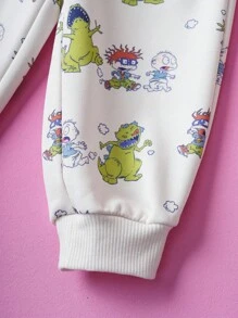 Nick 90s | SHEIN 2 pièces Ensemble décontracté pour bébé garçon, sweat-shirt à capuche à manches longues avec motif de dinosaure mignon et pantalon à cordon, abricot - Multicolore - Voir 5