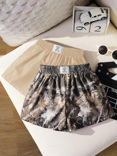 SHEIN 2pcs/Set Young Girl Floral & Letter Print Woven Casual Shorts, Mommy & Me