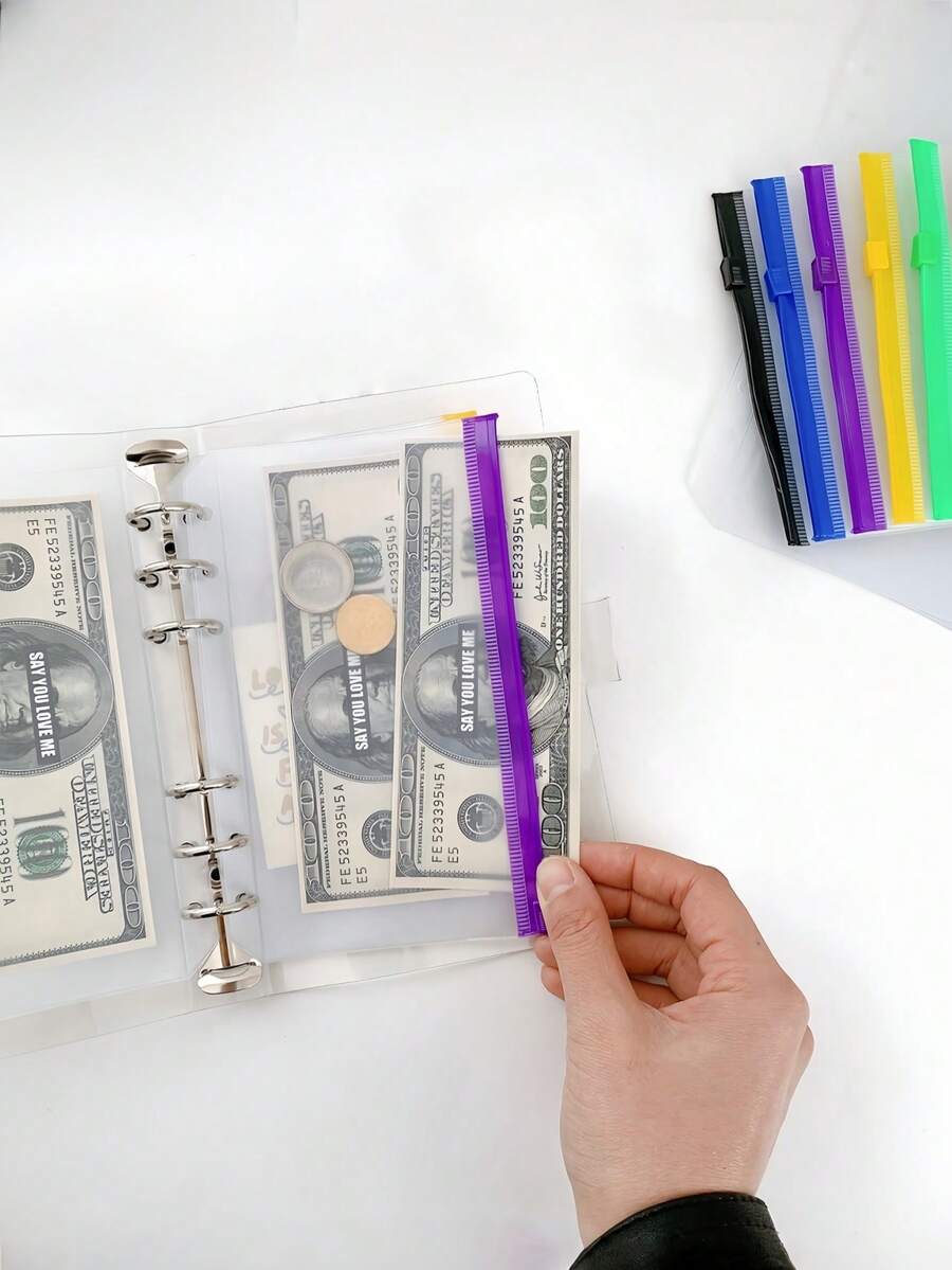 6 pièces/12 pièces Pochette à fermeture éclair multicolore, compatible avec un classeur à 6 anneaux, un cahier, des pochettes pour feuilles mobiles, sac de fichier en PVC imperméable, organisateur de documents, durable, portable, léger, fournitures de bureau et scolaires, usage multifonctionnel - Multicolore - Voir 1