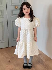 Dazy Kids Abito elegante da festa di compleanno in stile coreano casual con maniche a palloncino per ragazze giovani - Bianco - Visualizzare 2