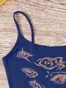 INAWLY Women's Fashionable Eye Print Slim Fit Tank Top For Summer - Blue - View 3