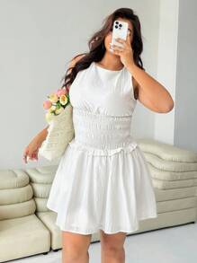 SHEIN EZwear 加大码弹性腰部A字形连衣裙，带衬里，防透视 - 白色 - 查看 4