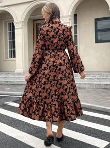 SHEIN Leap Crew Teen Girls Allover Floral Print Frilled Neck Ruffle Hem Dress - Multicolor - View 2