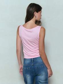 TypaGal Cute Meets Edgy In This Pink Square-Neck Tank With Contrast Ribbon And Lace Detail. A Staple For Y2k Clothes Women Who Channel Coquette Vibes With A Streetwear Twist, It's Soft Girl Aesthetic Meets 2000s Style Punk Minimalism. - Pink - View 2