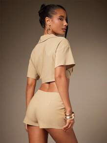 Hauture Women's Sexy Casual Solid Color Flap Pocket Stretch Cargo Mini Skort For Summer - Khaki - View 5