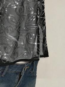 SHEIN ICON Women's Y2K Sexy Sequin Mesh Backless Halter Neck Top Sequin Tank Top Clubbing Tops - Black - View 9